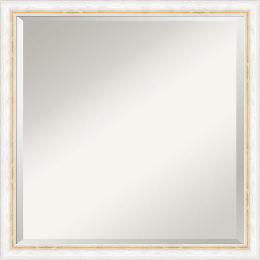 Amanti Art White Bathroom Mirror for Over Sink, 22x22 Morgan White Gold Square Vanity Mirror, Medium Modern Contemporary Wood Frame, Hangs Horizonally and Vertically, Bathroom Wall Decor, Beveled Edge