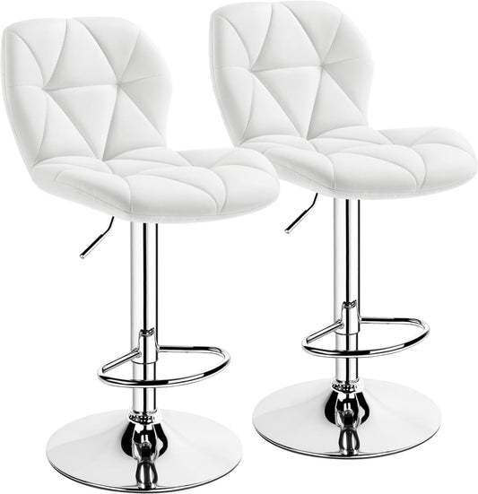 Yaheetech Barstools Set of 2, PU Leather Counter Stools Bar Chairs with Backrest, Height Adjustable Swivel Tall Chairs for Home Bar Kitchen Island, White