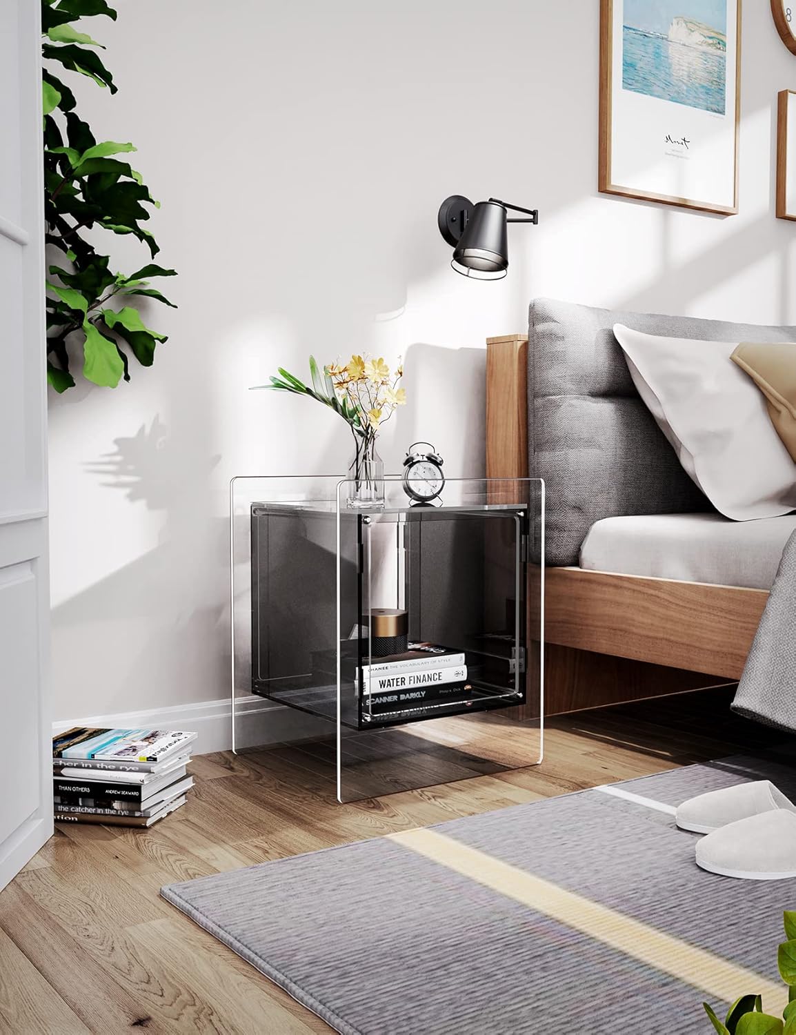 Acrylic Nightstand Colorful Bedside Table with Open Storage Shelf,Clear Side Table for Living Room (1, Black)