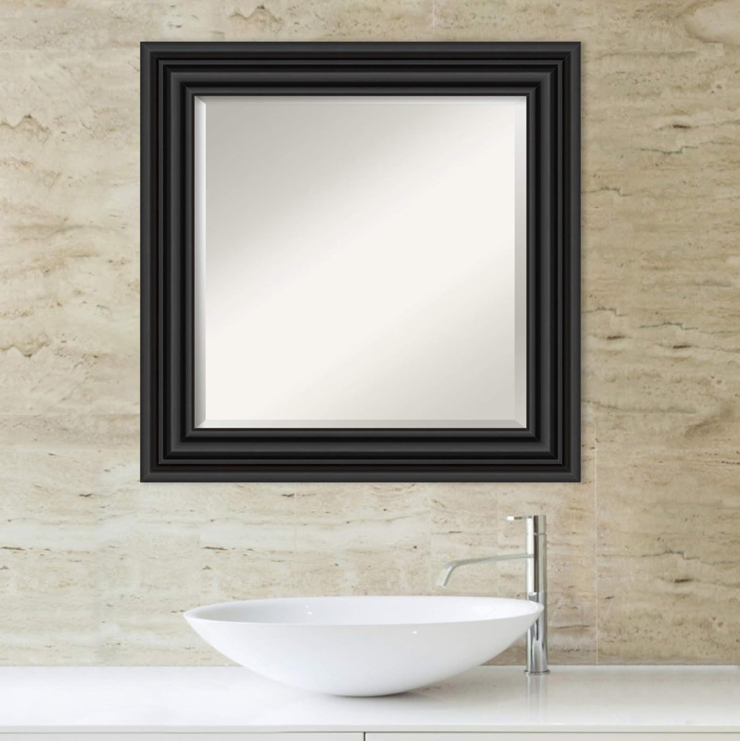 Amanti Art Black Bathroom Mirror for Over Sink, 26x26 Colonial Black Square Vanity Mirror, Medium Traditional Frame, Hangs Horizonally and Vertically, Bathroom Wall Decor, Beveled Edge