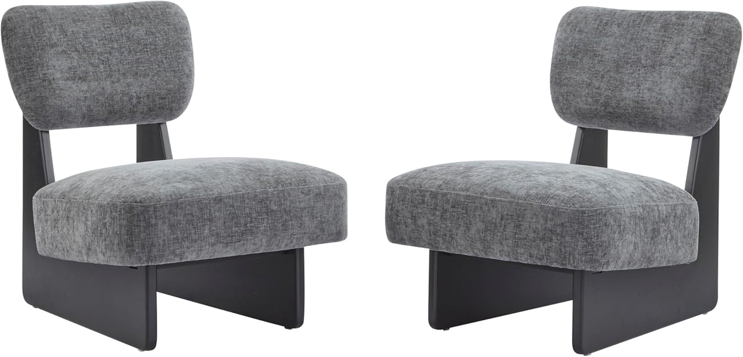 Christopher Knight Home Mores Low Profile Accent Chair Set of 2, Modern Living Room Armless Lounge Chair, Fabric Comfy Reading Chair for Bedroom, Wooden Frame and Thick Padded Seat,Black+Charcoal Gray