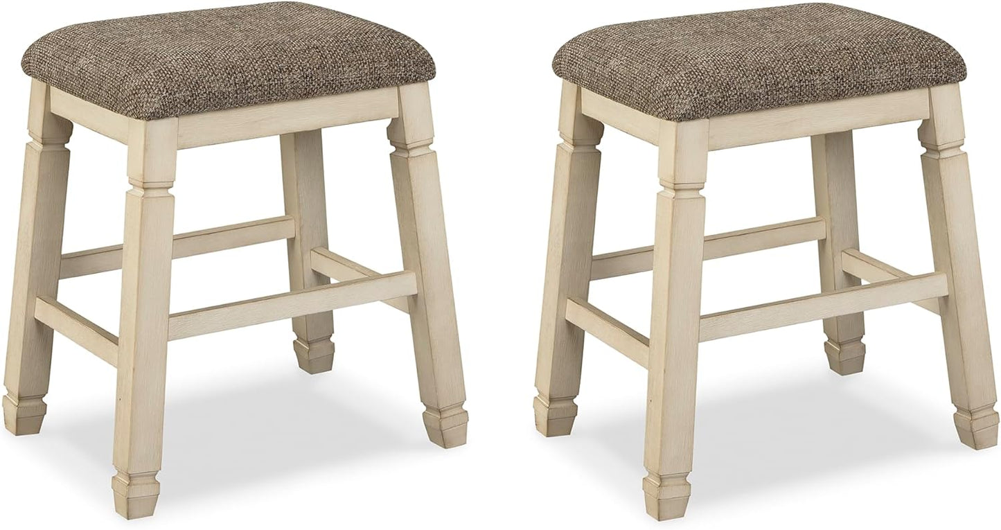Signature Design by Ashley Bolanburg Farmhouse 24" Counter Height Upholstered Barstool, 2 Count, Whitewash