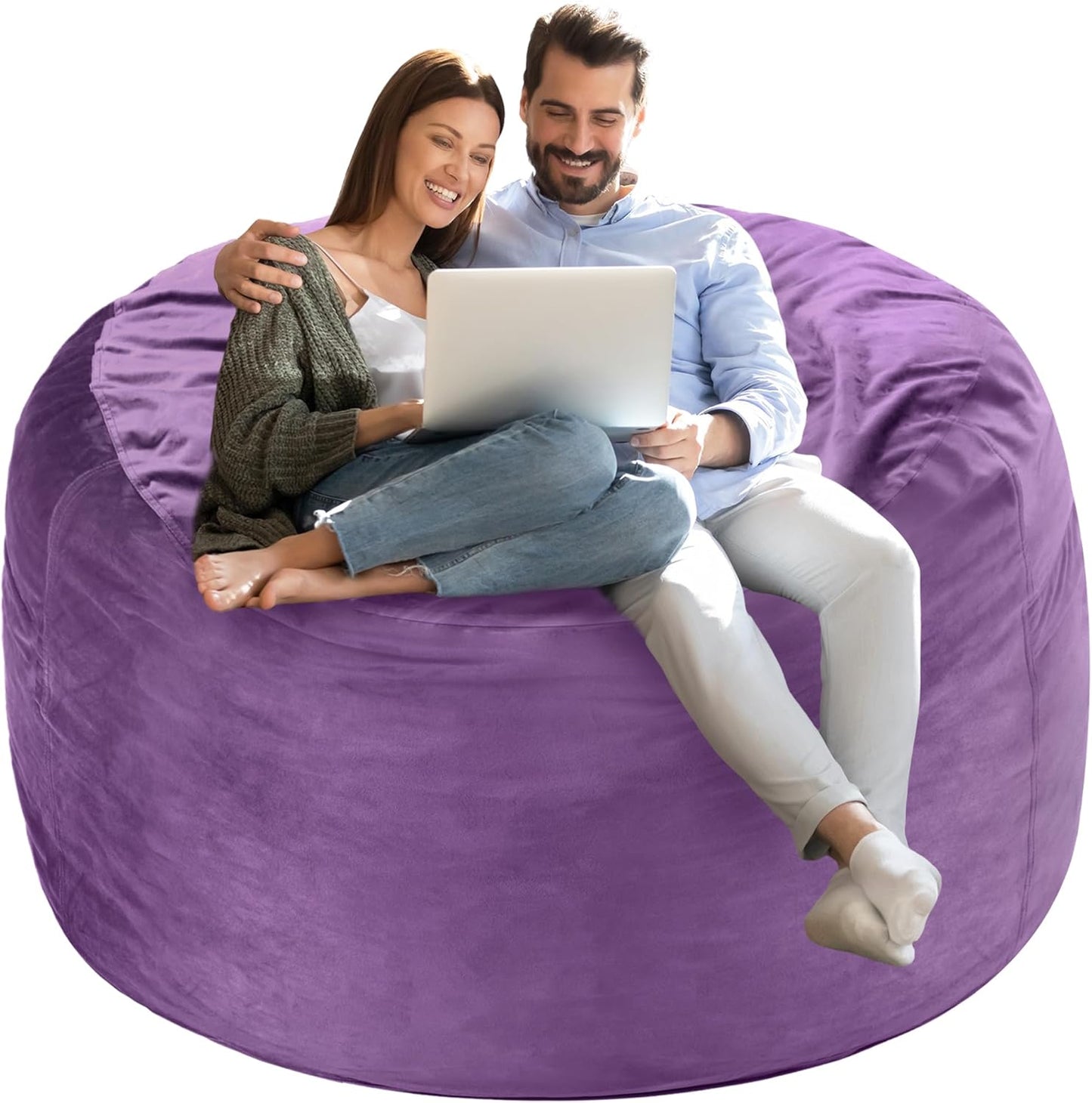 Homguava 4 FT Bean Bag Chair: 4' Bean Bags with Memory Foam Filled, Large Beanbag Chairs Soft Sofa with Dutch Velvet Cover-Purple