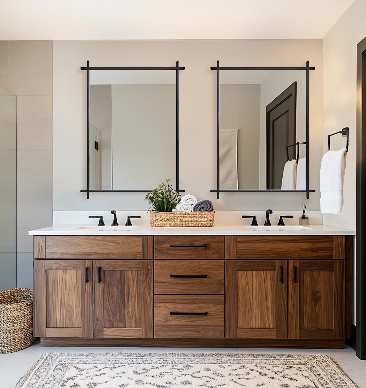 ANDY STAR Black Bathroom Vanity Mirror, 22x30 Inch Vintage Cross Corner Mirrors for Bathroom in 1’’ Stainless Steel Frame Minimalist for Home Decor Wall Mounted Horizontal/Vertical