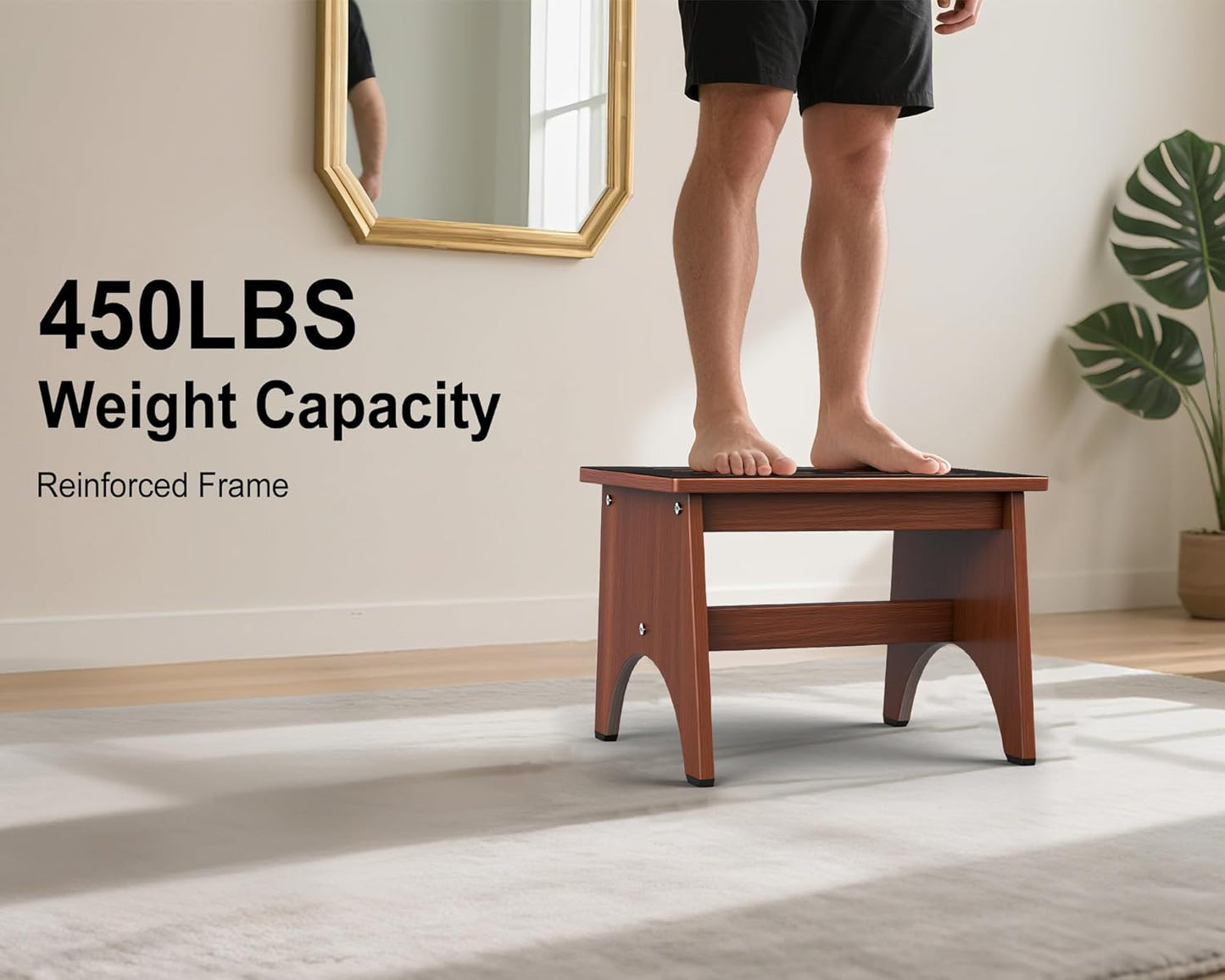 One Step Stool for Adults Seniors with Non-Slip Rubber Step Surface, 11.8" Heavy Duty Wooden Stepping Stools with 450 LBS Capacity for Bedroom Kitchen Bathroom