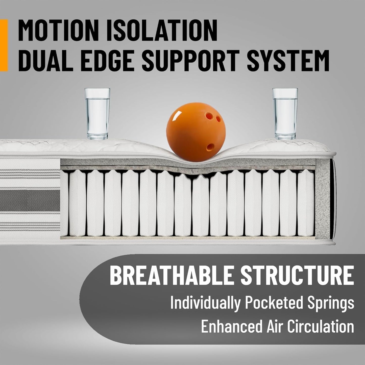 Ottomanson Queen 12" Hybrid Mattress - Meditation Antistatic Quilted Cover - Made in USA - Firm Support - Individually Pocketed Coils & CertiPUR-US Foam - Fiberglass-Free - Bed in a Box