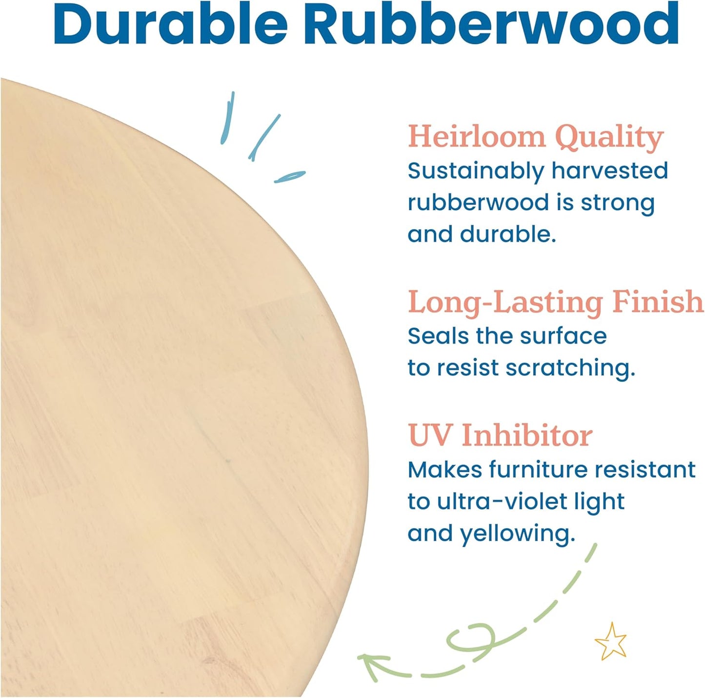 ECR4Kids 30in Square Hardwood Table with 22in Legs, Kids Furniture, Antique White