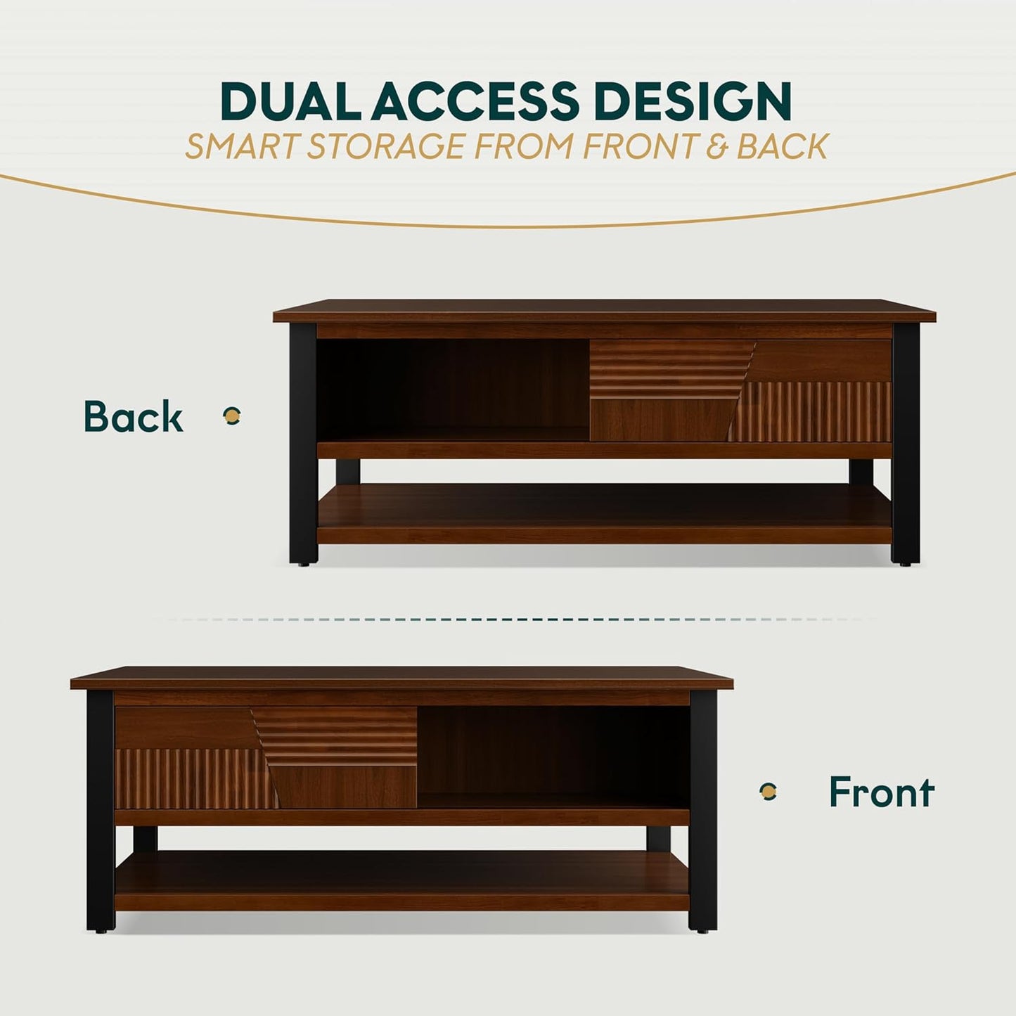 Bme Trapeze Coffee Table for Living Room – Modern Wooden Center Table with Storage, Metal Legs, Large Walnut Coffee Table for Stylish Living Room Furniture Setup