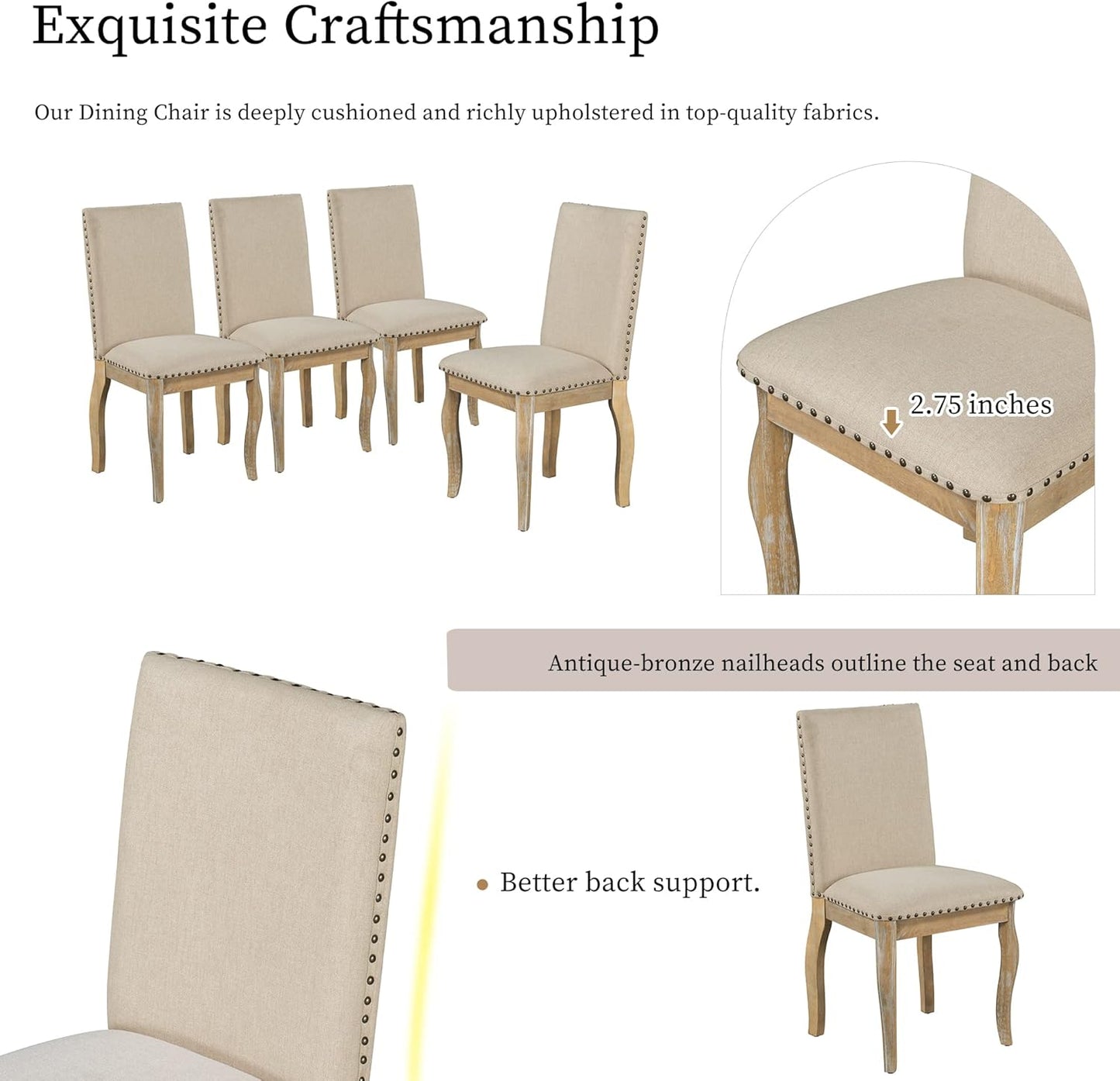 Merax 5-Piece Farmhouse Dining Furniture Set, Wooden Round Extendable Table, and 4 Upholstered Chairs, Natural Wood Wash