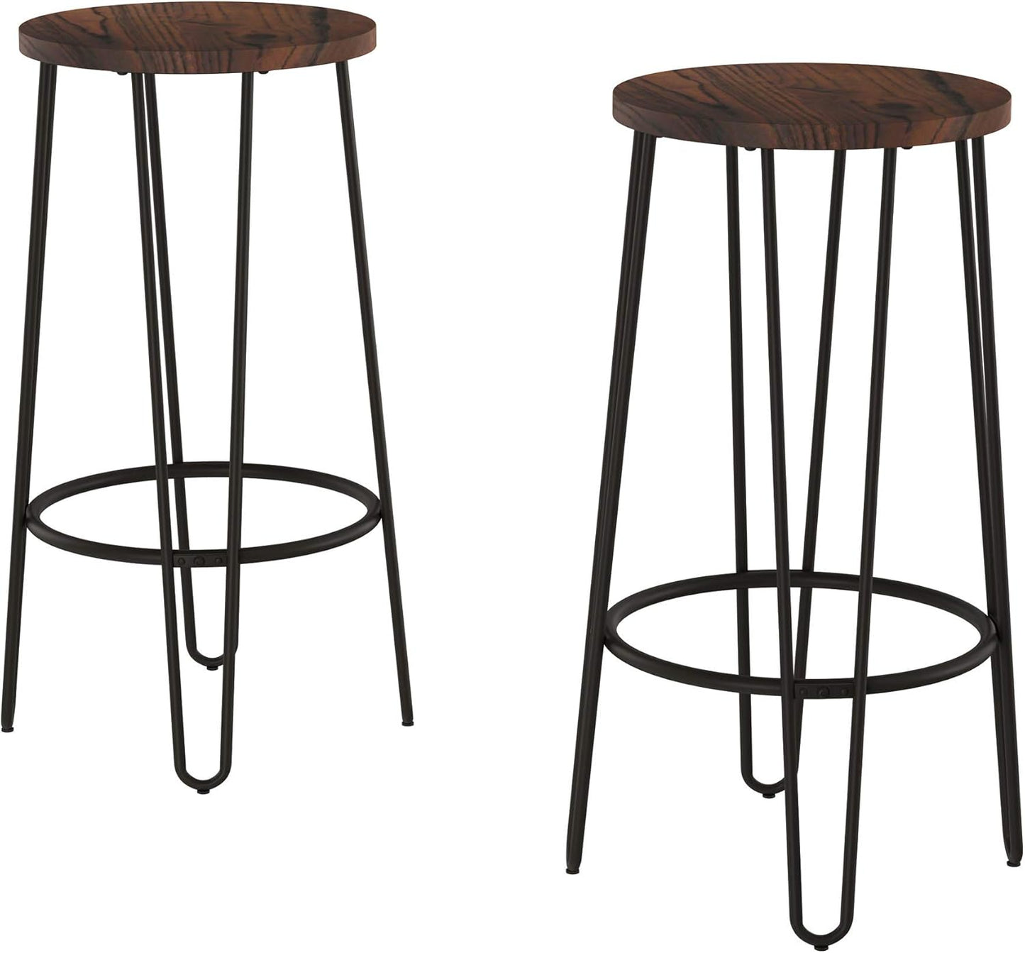 Lavish Home Set of 2 Counter-Height Bar Stools - 29.5" Round Wood Barstools with Hairpin Legs for Kitchen or Dining Room - Modern Farmhouse Furniture
