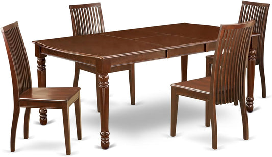 East West Furniture DOIP5-MAH-W 5 Piece Dining Room Furniture Set Includes a Rectangle Kitchen Table with Butterfly Leaf and 4 Dining Chairs, 42x78 Inch, Mahogany