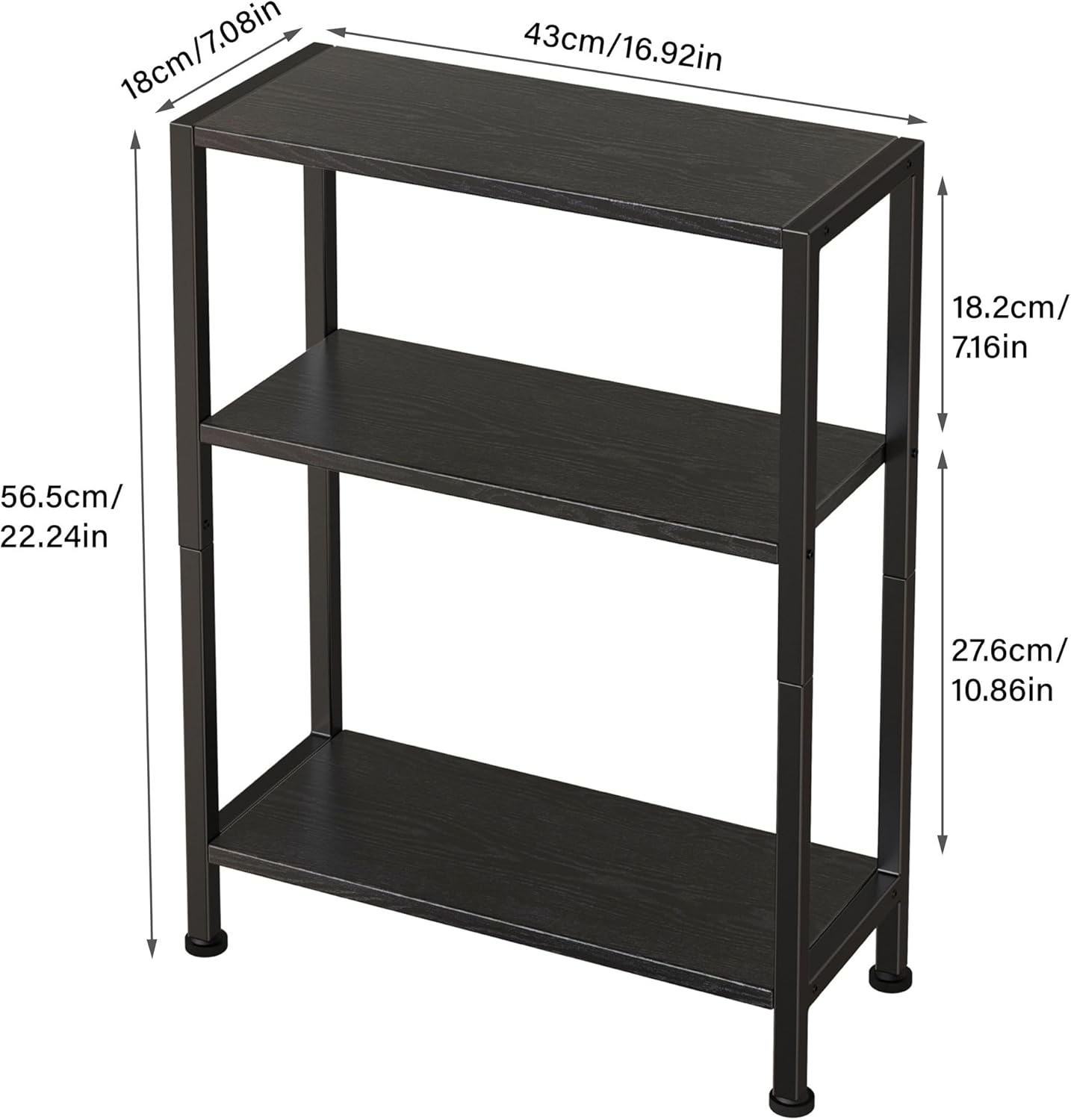 3-Tier Side Table, Small EndTable, Sofa SideTable for Narrow Spaces, Slim EndTable, NightstandTable, Skinny Bedside Table, for Living Room, Bedroom, Office, Black
