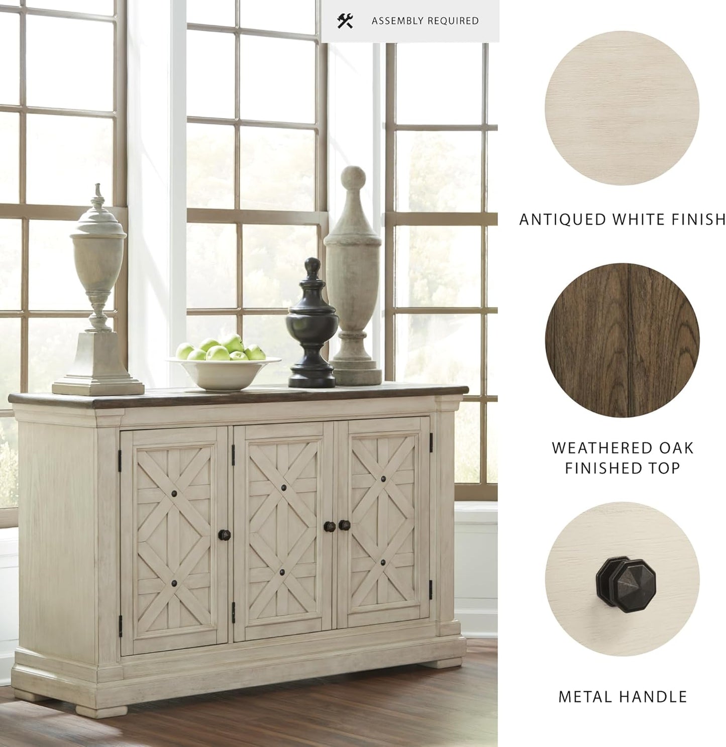 Signature Design by Ashley Bolanburg French Country Dining Room Server, Two-tone White & Brown