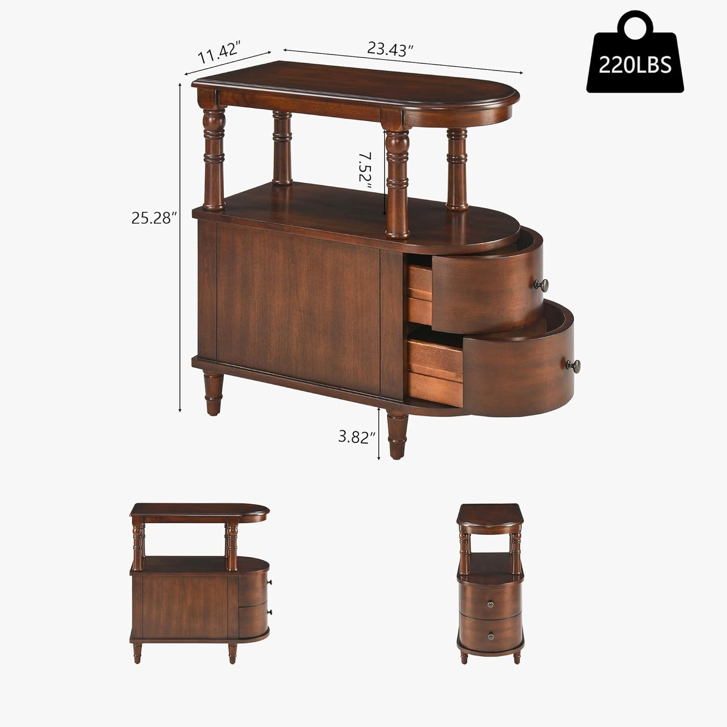 2 Set of Wood End Table with 2 Drawers and Storage Shelf, Narrow Sofa Side Table for Living Room, Vintage Slim Nightstand Bedside Table for Bedroom, Slim Chair Side Table Cherry Walnut A508CY