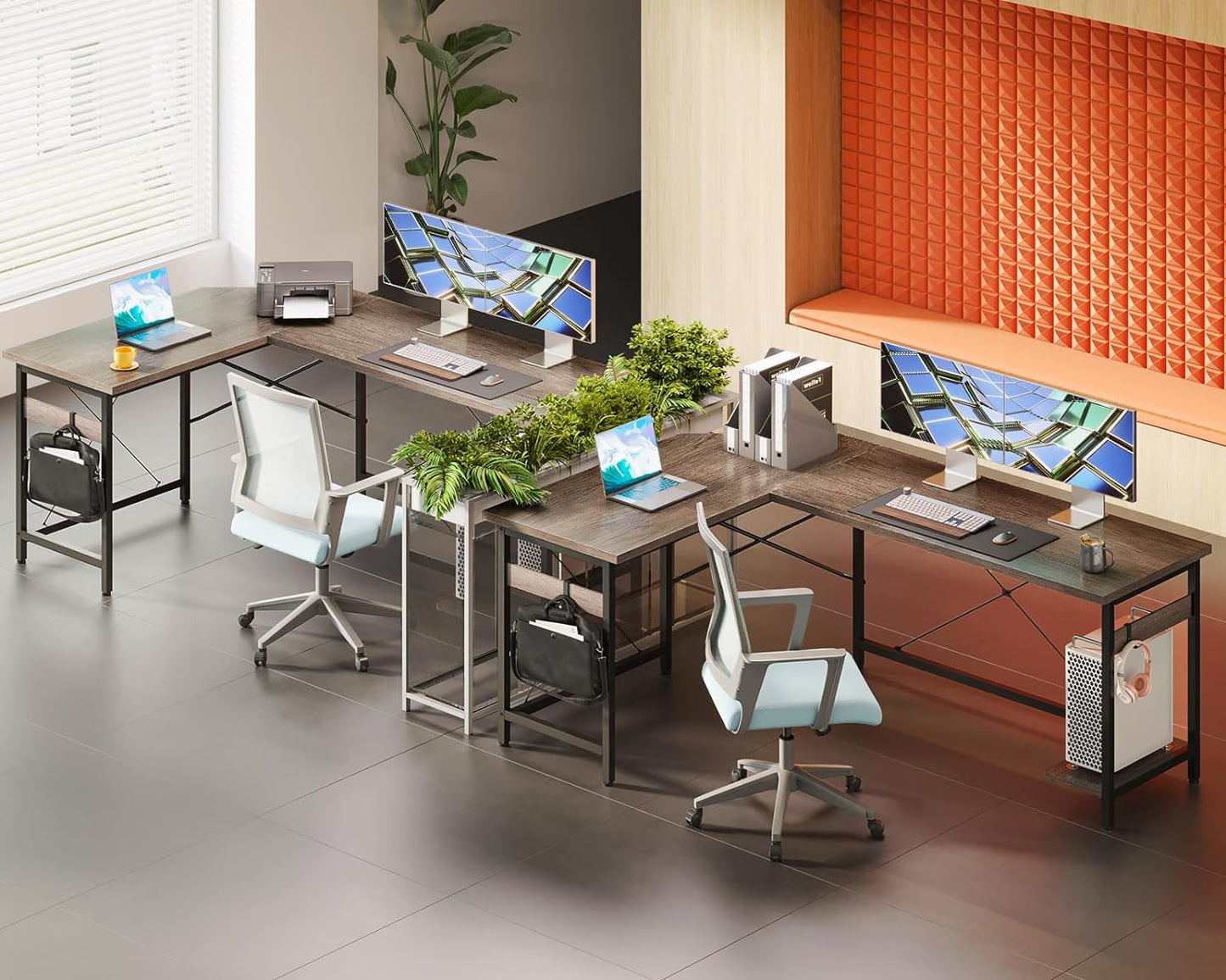 Coleshome 66" L Shaped Gaming Desk, Corner Computer Desk, Sturdy Home Office Computer Table, Writing Desk, Larger Gaming Desk Workstation, Grey Oak