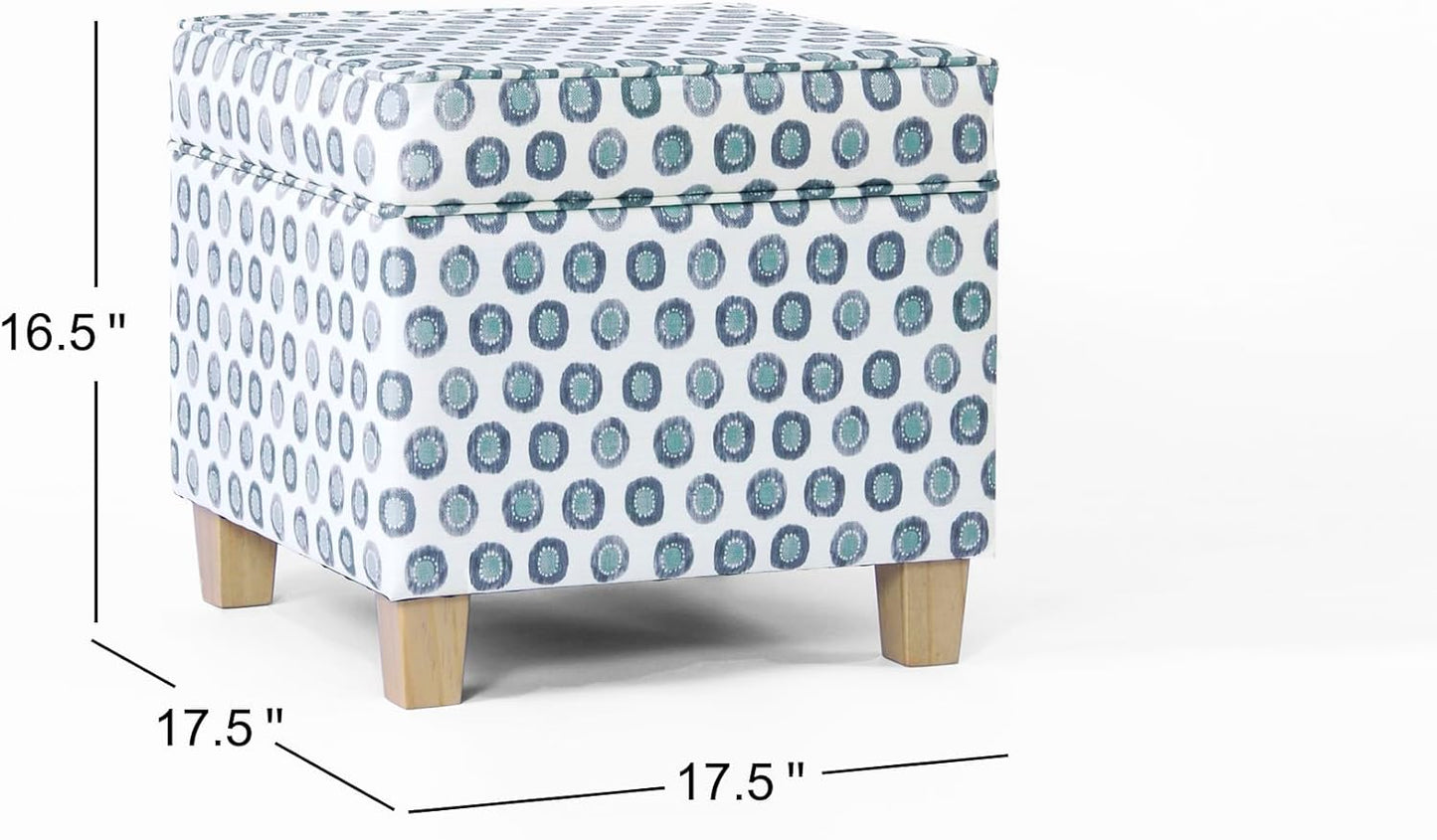 HomePop Home Decor | K7342-A876 | Classic Square Storage Ottoman with Lift Off Lid | Ottoman with Storage for Living Room & Bedroom, Small Multi Green Medallion Ikat Print