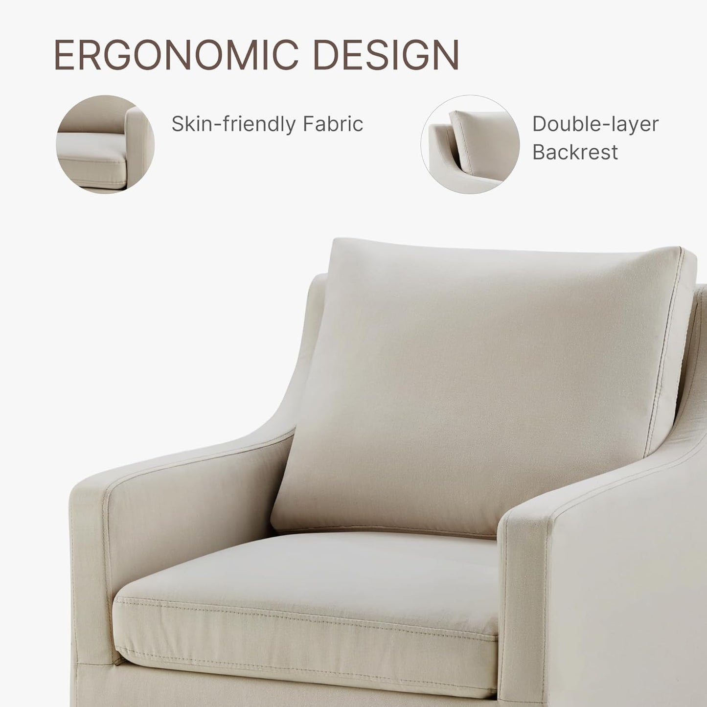 Upholstered Dining Chairs with Casters Washable Cover Side Deskchair with Rollers for Diningroom, Living Room, Flax Beige, 1 Box