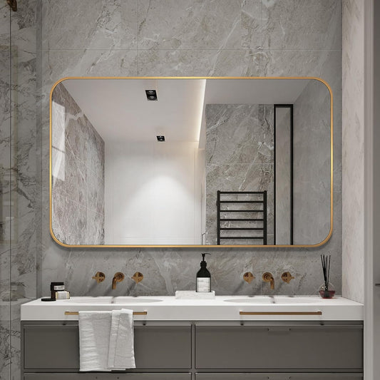 Large Modern Bathroom Mirror with Black Frame, 5mm Copper Free Silver Mirror,Black Frame, Easy Installation (Golden, 48" L x 30" W)
