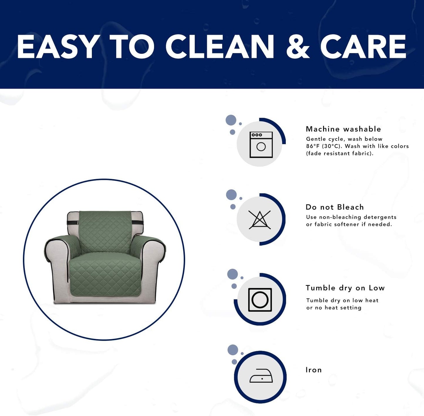 PureFit Reversible Sofa Couch Cover Water Resistant Couch Covers for 3 Cushion, Washable Furniture Cover with Non-Slip Foam and Adjustable Strap for Dogs, Pets (Oversized Sofa, Grayish Green/Ivory)