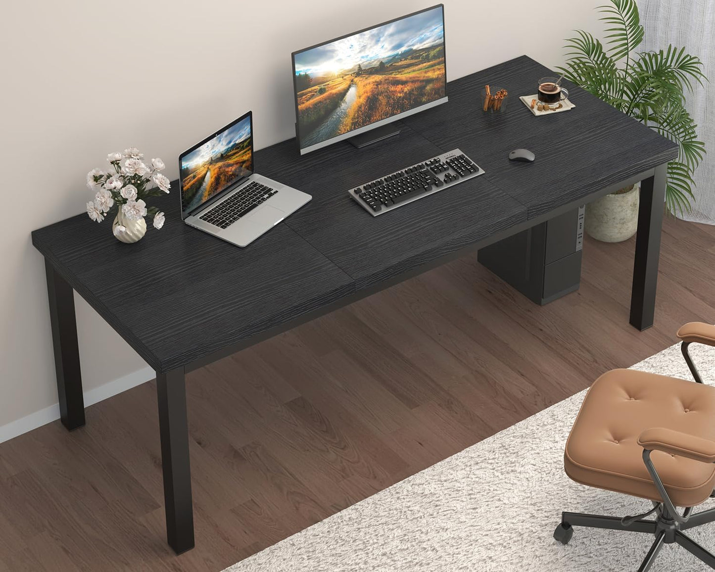 63 Inch Long Computer Desk, Home Office Desk, Modern Table for 2 Person Kids Student Gaming Computer Desk, Simple Office Table for Work,Craft, Writing, Studying, Etc., Black.