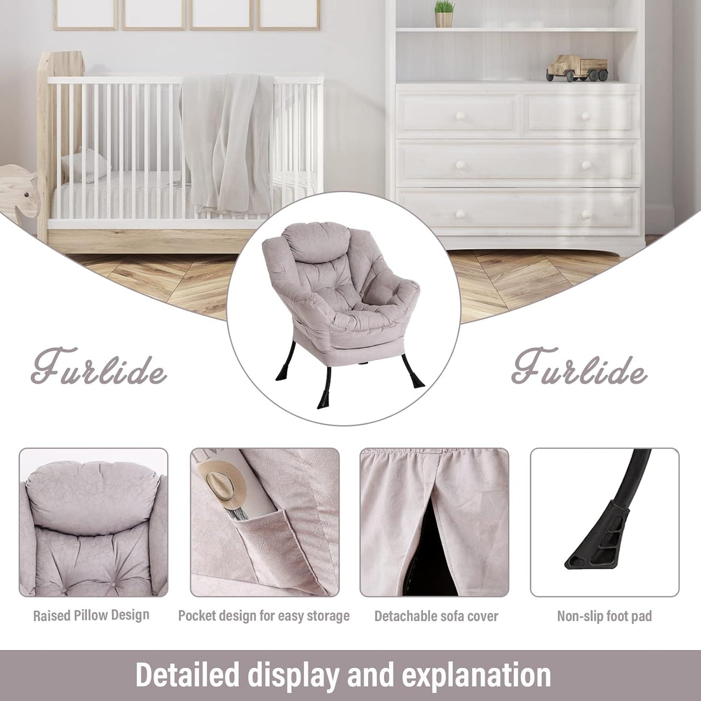 Lazy Chair with Ottoman, Modern Chair with Folding Footrest, Lounge Accent Chair, Comfortable Reading Chair, Oversized Armchairs for Bedroom, Study, Living Room, Courtyard (Light Grey)