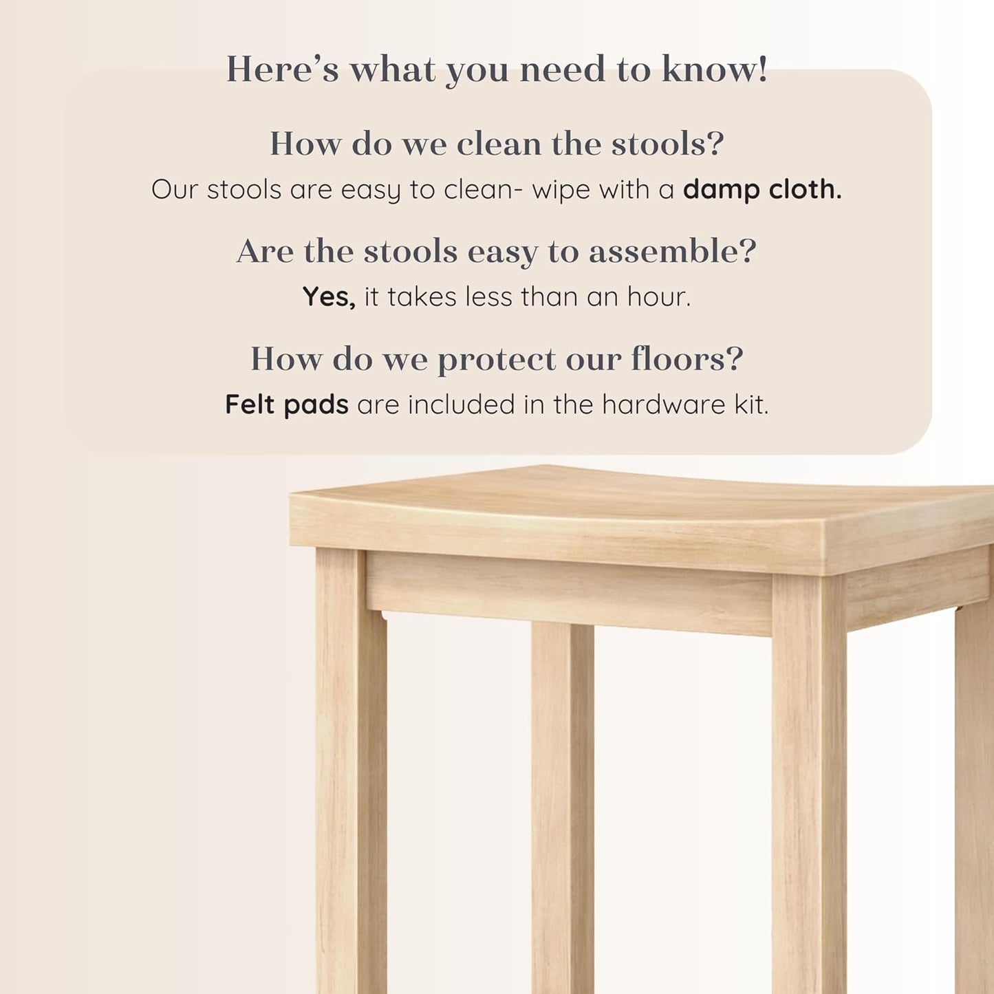 Grain & Grove Smith Collection Solid Wood Bar Stool, 30 inch Saddle-Seat Bar Chair, Backless, Heavy-Duty Construction, Footrest Support, Ideal for Kitchen Islands, Home Bars, and Counters, Blonde