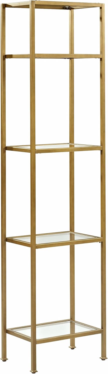 Crosley Furniture Aimee Narrow Bookshelf with Glass Shelves, Bookcase Storage, Gold and Glass