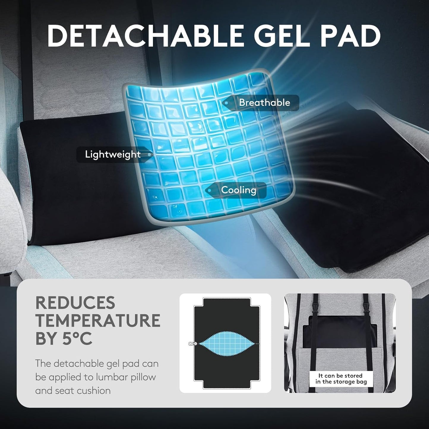 Gaming Chair Breathable Fabric,Computer Office Chair with Footrest,Massage Lumbar Support and Gel Pad,Ergonomic Reclining Adjustable Gamer Chair with Headrest and Spring Cushion Grey Blue