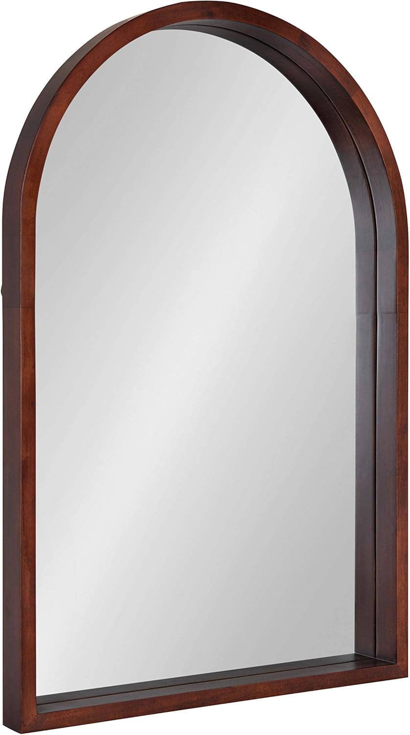 Kate and Laurel Hutton MidCentury Modern Farmhouse Arch Mirror, 24" x 36", Walnut Brown Finish