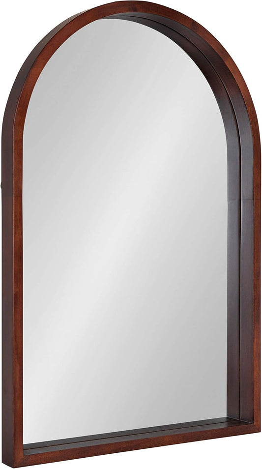 Kate and Laurel Hutton MidCentury Modern Farmhouse Arch Mirror, 24" x 36", Walnut Brown Finish