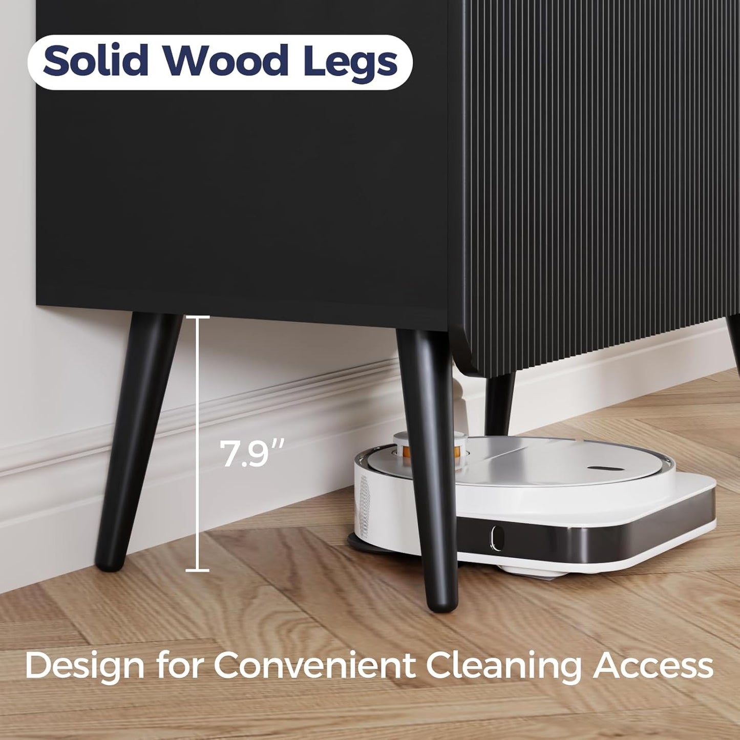 Fluted Buffet Cabinet – Modern Wood Sideboard with 2-Doors & Shelves, Multifunctional Storage Cabinet & Credenzas for Entryway, Dining & Living Room, Black