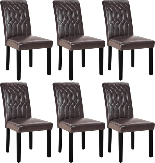 VECELO Upholstered Dining Chairs Set of 6, Modern PU Leather Accent Parsons, Solid Wood Legs w/Rubber Footpads, for Living Room Kitchen, Coffee