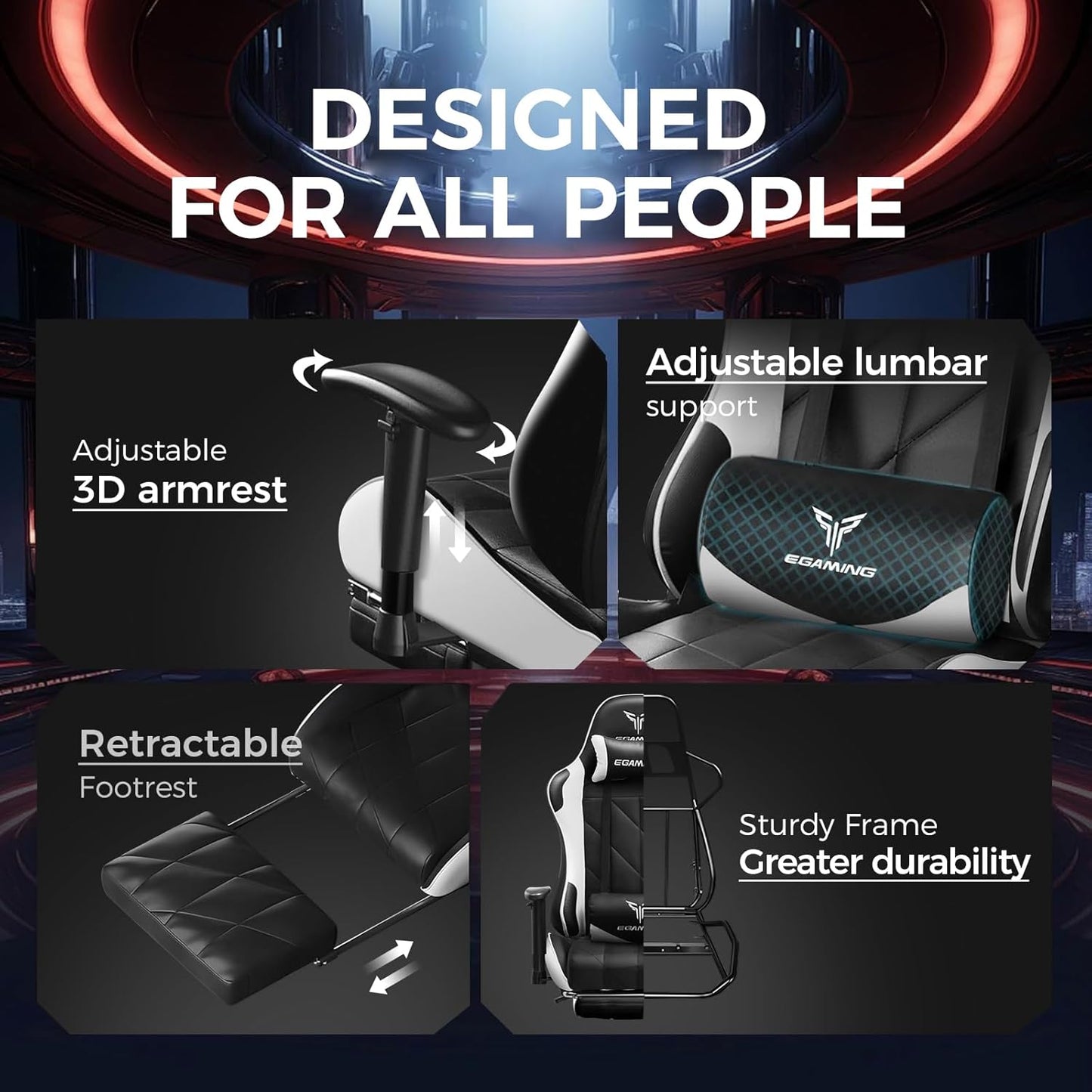 Gaming Chair with 3D Adjustable Armrests, Cow Print Design, Ergonomic Office Chair with High Back, Computer Chair with Footrest,Comfy Diamond Stitching Sest, Game Chair for Adults