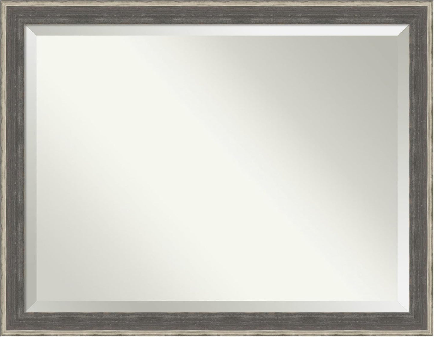 Amanti Art Grey Wall Mirror 35x45 Cottage Grey Silver Rectangle Bathroom Mirror for Wall Decor Living Room, X-Large Casual Wood Frame, Hangs Horizonally and Vertically, Bathroom Decor, Beveled Edge