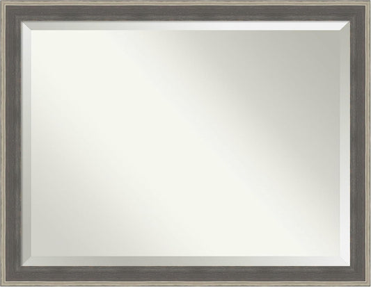 Amanti Art Grey Wall Mirror 35x45 Cottage Grey Silver Rectangle Bathroom Mirror for Wall Decor Living Room, X-Large Casual Wood Frame, Hangs Horizonally and Vertically, Bathroom Decor, Beveled Edge