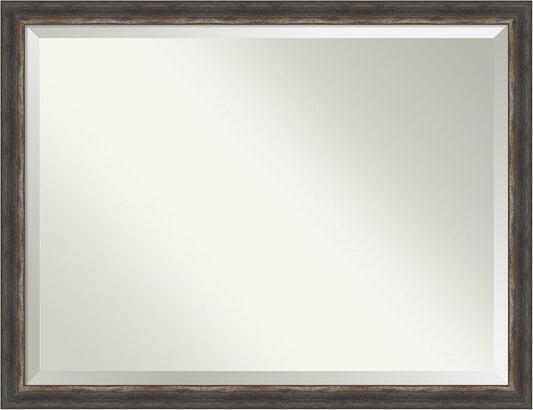 Amanti Art Brown Wall Mirror 34x44 Bark Rustic Char Narrow Rectangle Bathroom Mirror for Wall Decor Living Room, X-Large Rustic Farmhouse Frame, Hangs Horizonally and Vertically, Bathroom Decor