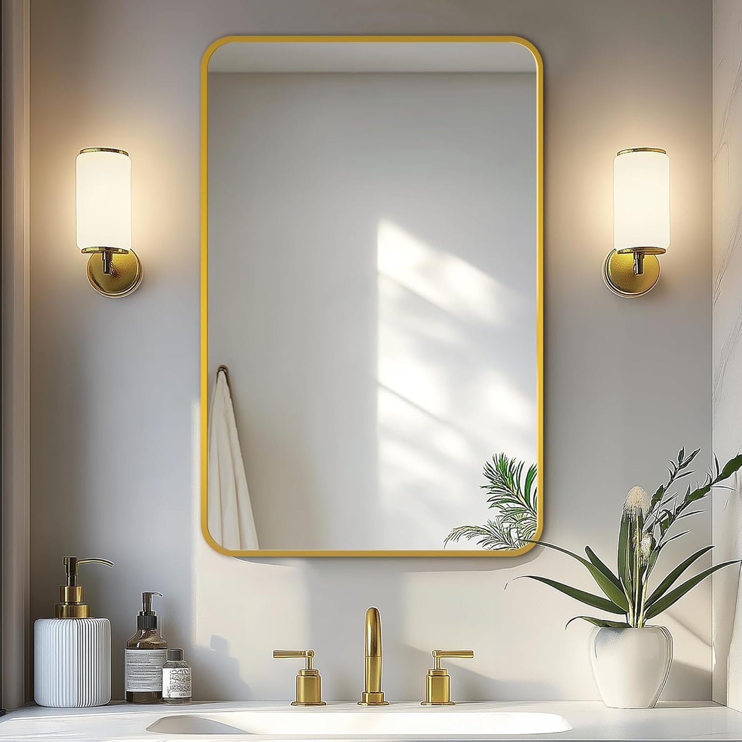 Delma Bathroom Mirror, Black Framed Bathroom Mirror for Over Sink, High-Definition Vanity Mirror, Versatile Mirror for Bathroom, Hangs Horizontally or Vertically(30x20, Gold)