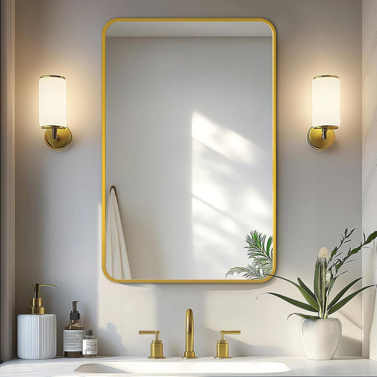 Delma Bathroom Mirror, Black Framed Bathroom Mirror for Over Sink, High-Definition Vanity Mirror, Versatile Mirror for Bathroom, Hangs Horizontally or Vertically(30x20, Gold)