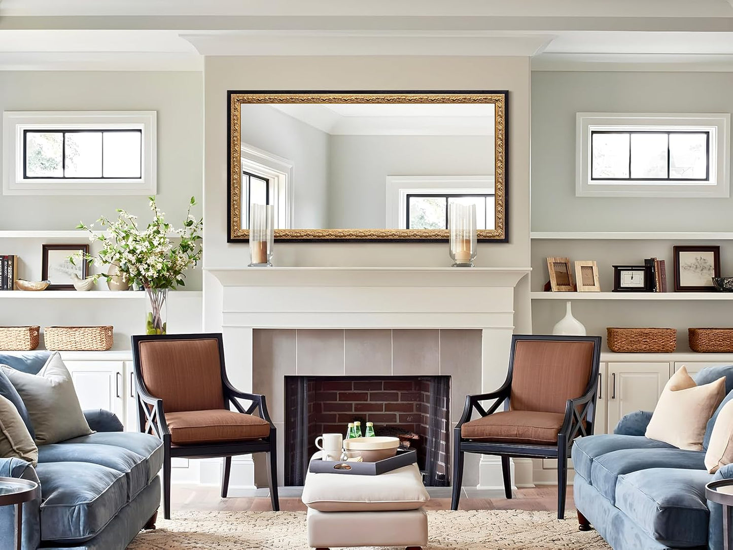 51.5”x28” Black Large Vintage Mirror, Ornate Baroque Decorative Mirror, Gold Foil Carvings Wooden Frame, Handmade Aging, for Dining Room, Fireplace, Bathroom and Bedroom