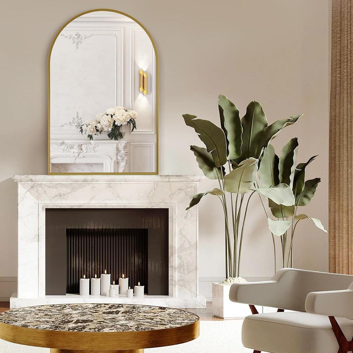 28" x 36" Gold Arched mirror, Large Arch Bathroom Vanity Wall Mirror, Modern Aluminum Alloy Metal Frame Arch Mirror for Bathroom, Living Room, Bedroom, Entryway, Tempered Glass, Shatter Proof