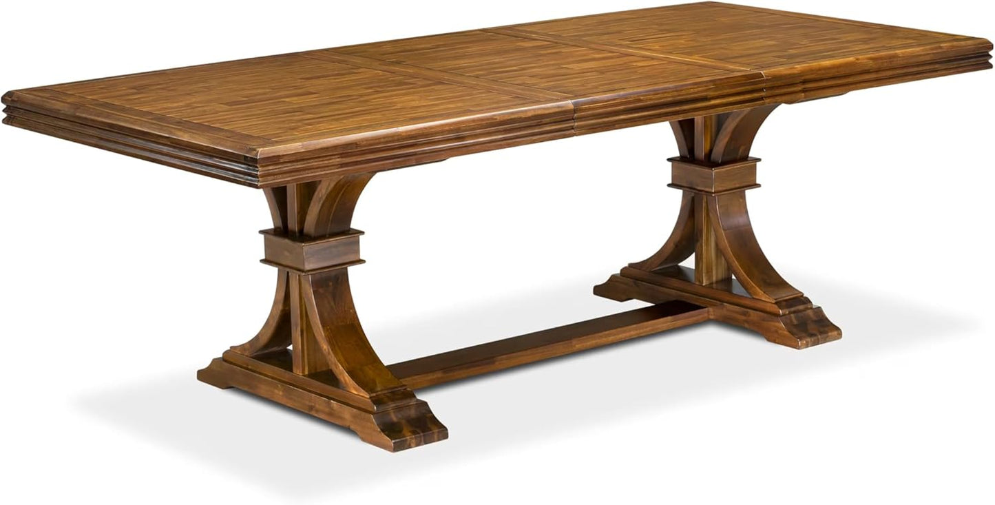 NEFL9-AWA-04-9-Piece Kitchen Set Consists of a Dinner Table and 8 Light Tan Linen Fabric Parson Chairs with Padded Chair Back - Antique Walnut Finish.