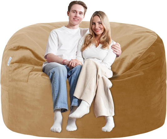 5FT Bean Bag Chair with Ultra Soft Velvet Cover Bean Bag Sofa with Memory Foam Bean Bag Chairs with Large Size Lazy Sofa for Dorm Office Living Room Bedroom Camel 5'