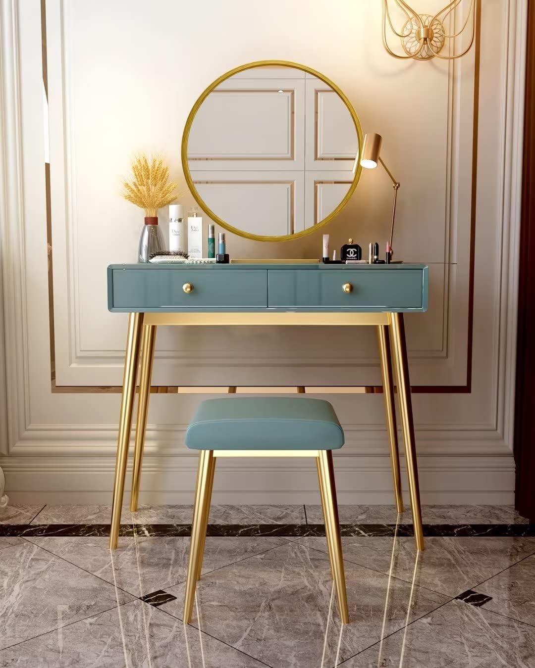 Growsun 24 inch Retro Gold Round Mirror Circle Wall Mirror for Bathroom Vanity, Entryway Living Room with Metal Frame for Home Decor