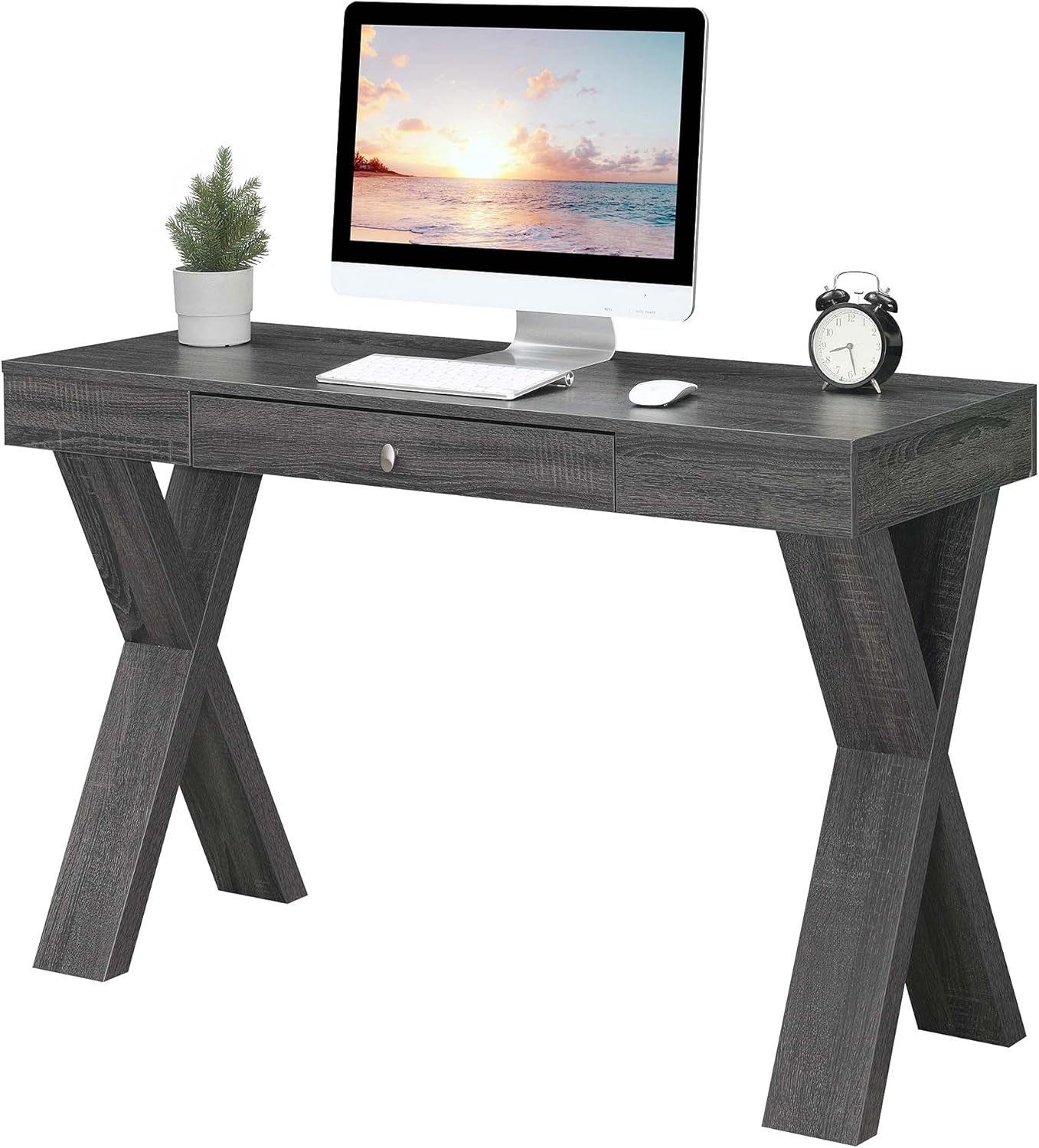 Convenience Concepts Newport 1 Drawer Desk, Weathered Gray