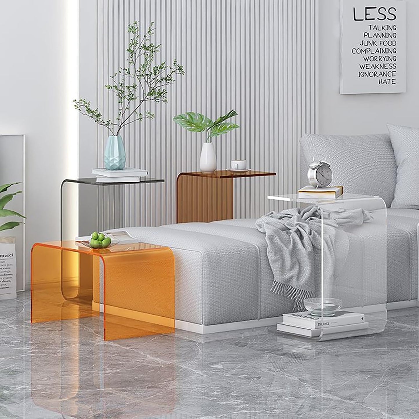 Acrylic End Table, C-Shape Acrylic Side Table Small Simple Clear Side Table Modern Coffee Tables for Living Room, Bedroom | 25.6" L X 11.8" W X 11.8" H