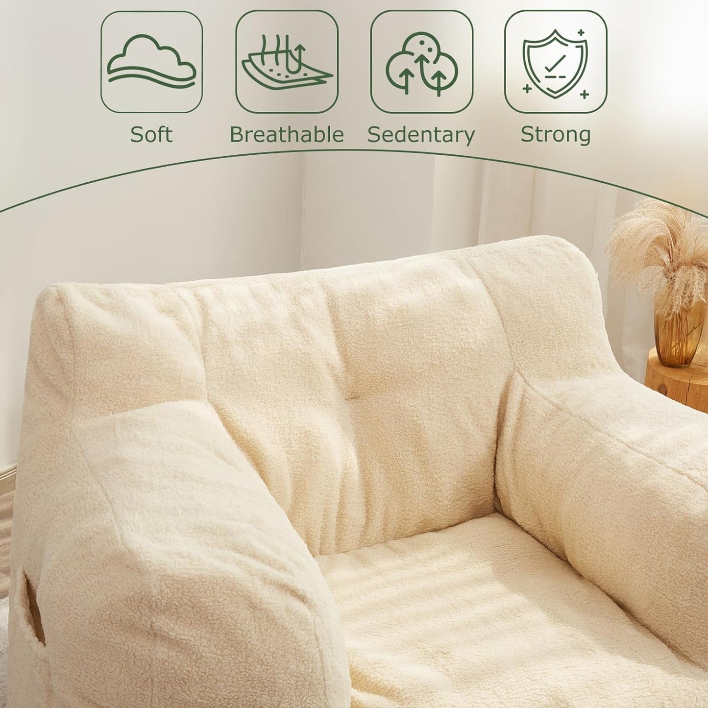 HIGOGOGO Giant Bean Bag Chairs for Adults,Big Comfy Chair Sofa for Bedroom Living Room, Large Lazy Bean Bag Chair with Pocket Armrests for Gaming, Reading