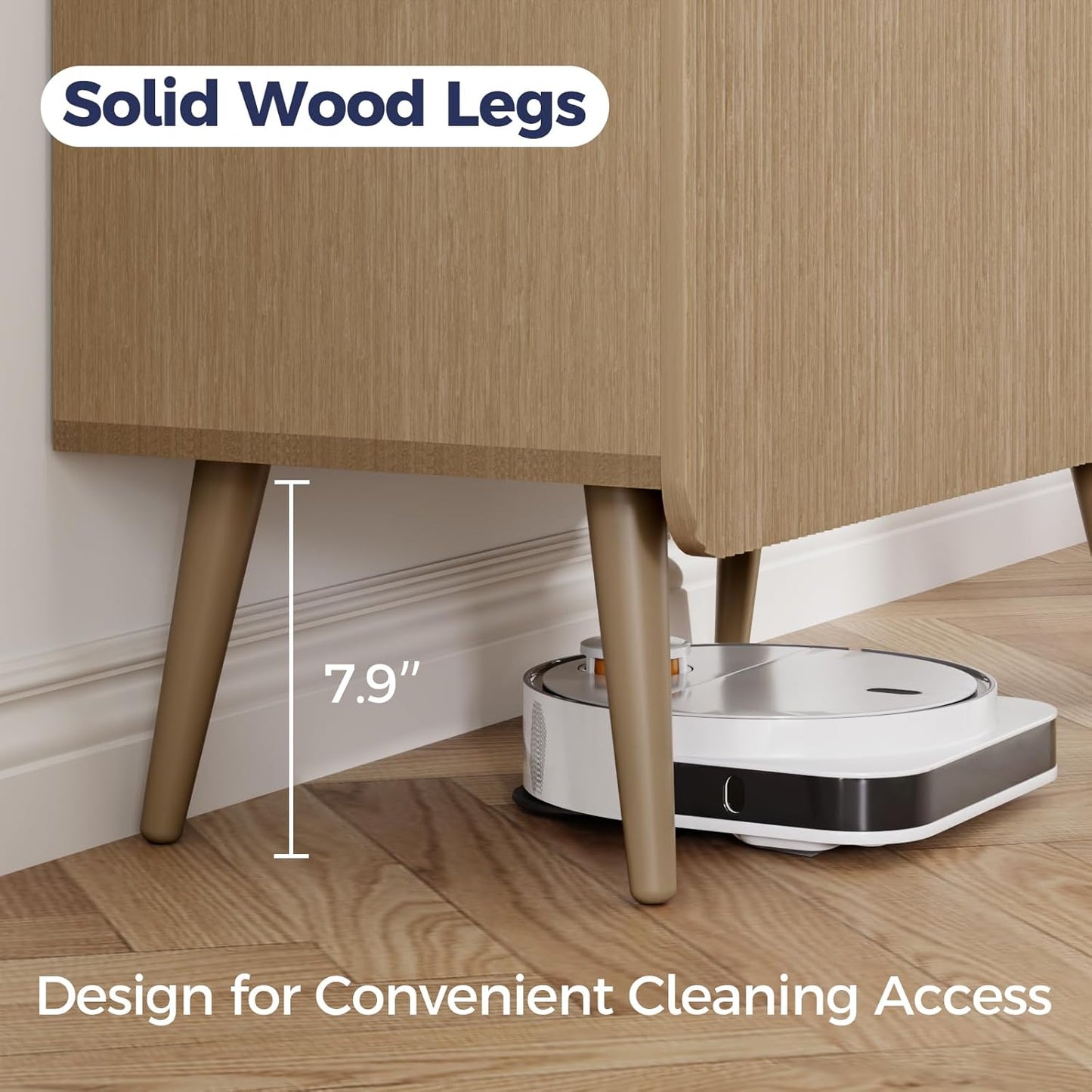 Buffet Cabinet with Storage, Wood Fluted Multifunctional Storage Cabinet with 2 Doors, Sideboard Buffet Credenzas for Living Room, Entryway, Hallway, Natual Oak