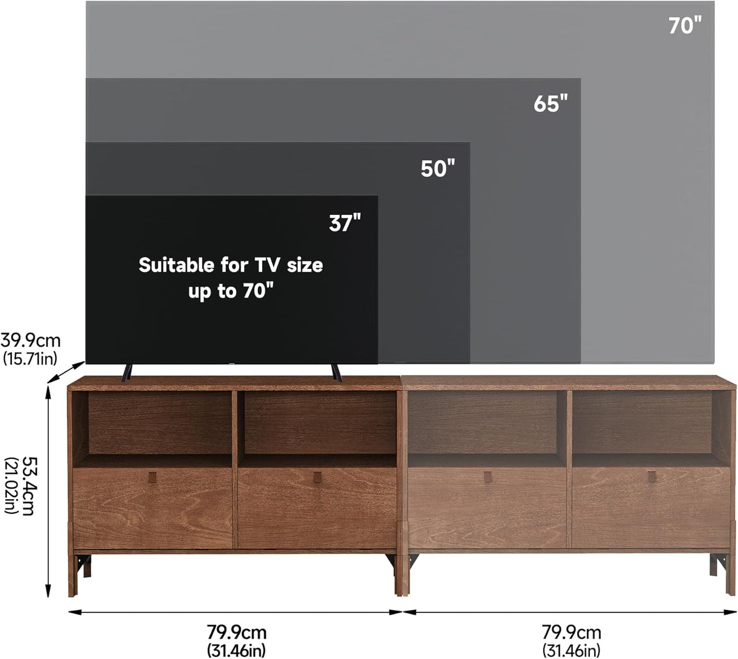 Sebastack TV Stand, Expandable Television Stand, Customizable Coffee Table with Drawer, Entertainment Center and Media Console with Storage for Living Room, Bedroom, 32 inch Walnut Color