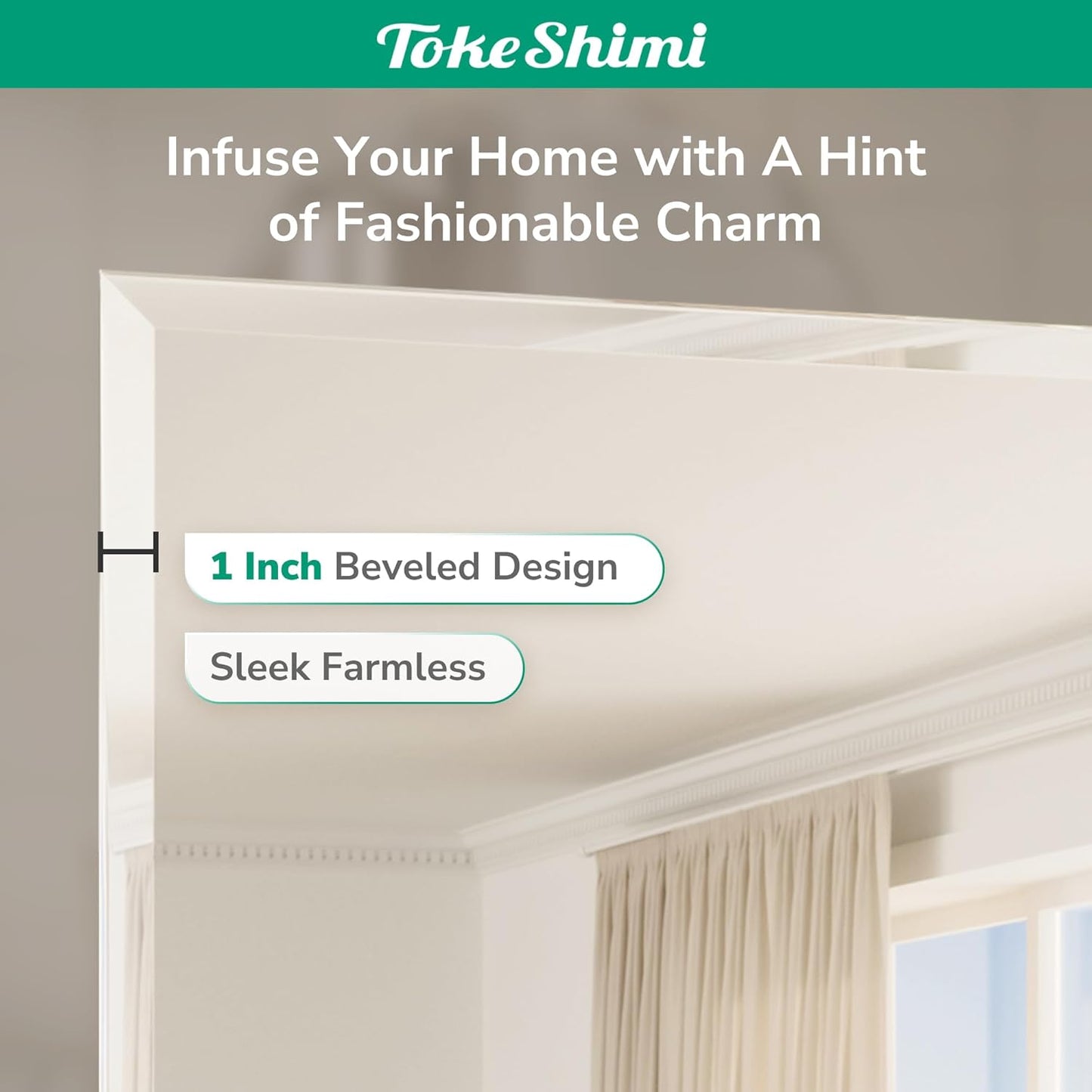 TokeShimi 72x36 Bathroom Mirror Frameless, Tempered 1" Beveled Edge Bathroom Mirrors for Over Sink, Shatterproof Rectangle Mirrored Wall Mounted for Living Room, Entryway, Restroom