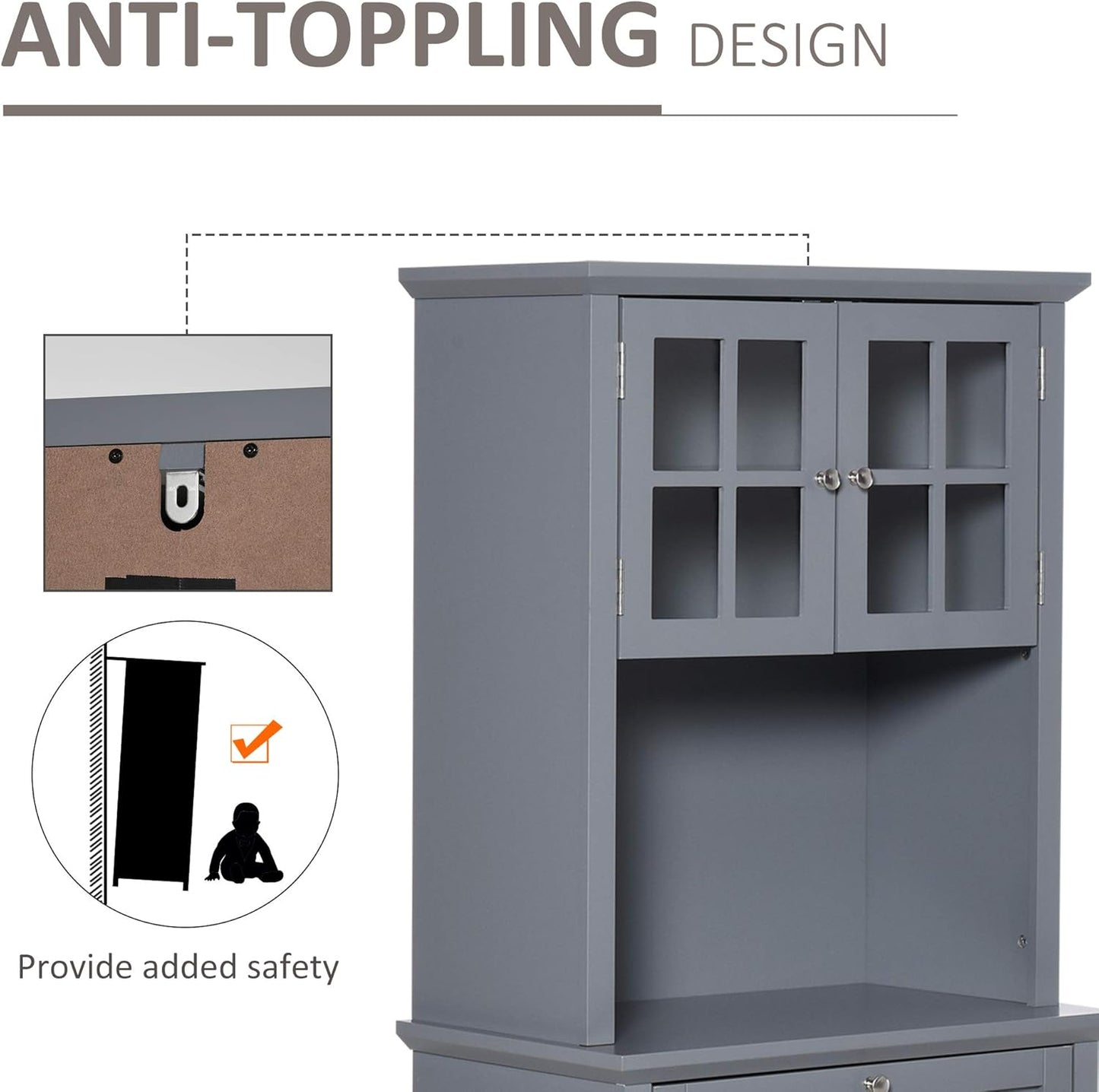 HOMCOM Elegant Buffet with Hutch, Kitchen Pantry Storage Cabinet with Framed Glass Door Drawer and Microwave Space, Grey